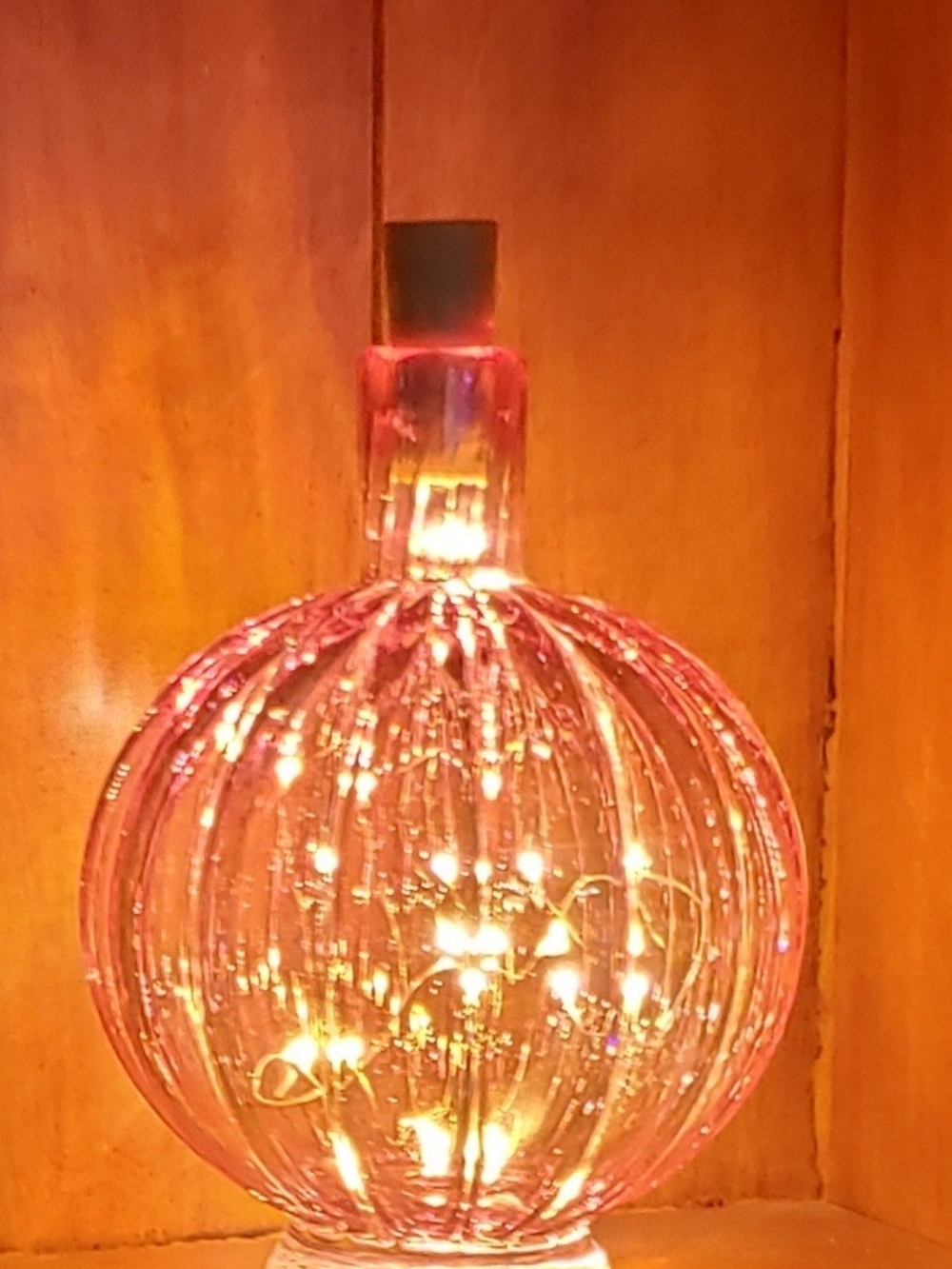 Pink Glass Decorative Bottle With Tiny LED Lights
